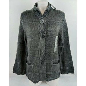 LH Sport Women's Collard Gray Button Cardigan Sweater Acrylic Pockets Size XL